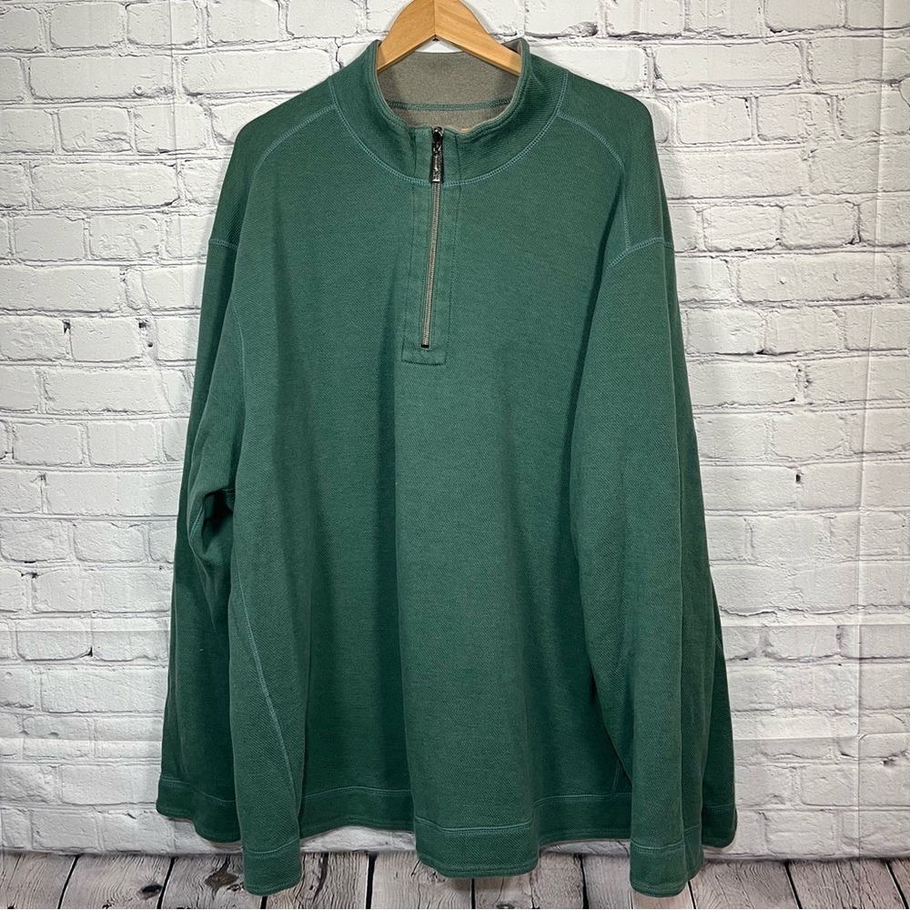 Tommy Bahama Sweater Mens 3XL Green Reversible 1/4 Zip Sweatshirt Beach Coastal